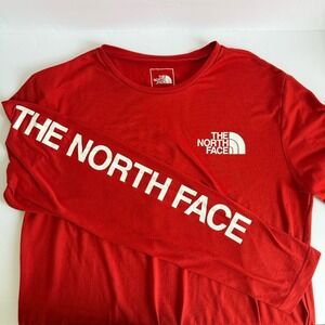 The North Face Long Sleeve T Shirt Mens M Red Crew Neck Sleeve Hit Logo Active